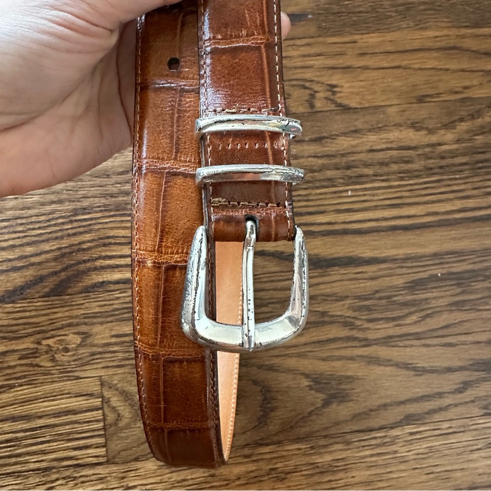 Martin Dingman Genuine Alligator Leather Belt Brown Size 40 Silver Buckle